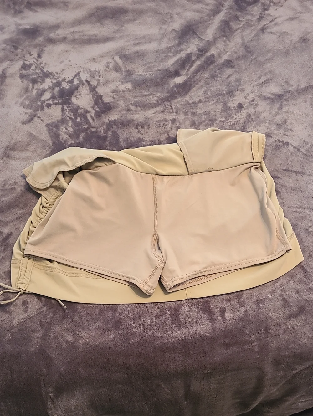Women’s Mini Skirt with Side Ruching - Light Beige - Picture 4 of 6